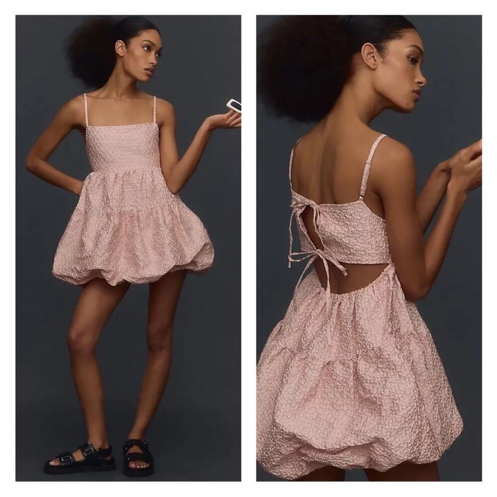 Aureta  x Anthropologie Square-Neck Bubble-Hem Mini Dress